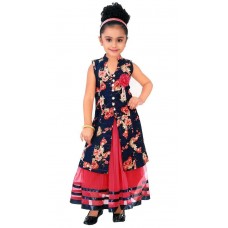 Lehenga Choli Dress for girls Kids long choli - Purple Pink - imported fabric - flower print - Partywear - Readymade - 3 - 7 Years